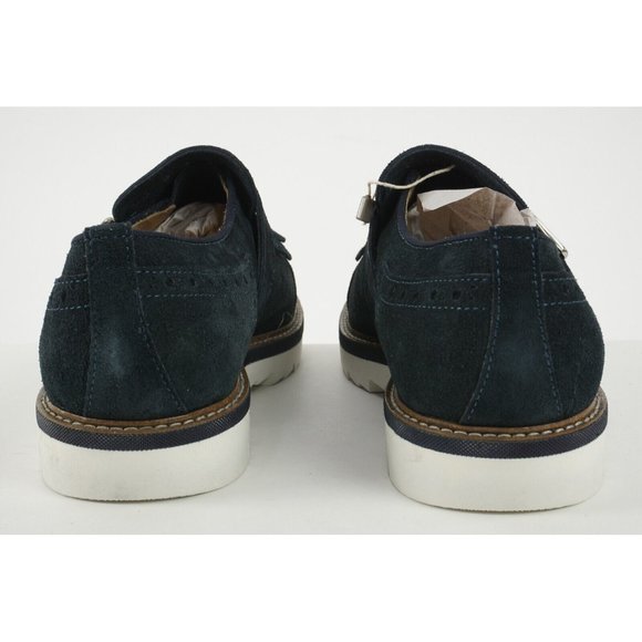 New Thompson Mens US 9 Blue Suede Kilted Almond Cap Toe Single Monk Strap Loafer - Picture 9 of 10